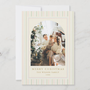Cartes Pour Fêtes Annuelles Photo d'arche de rayures de Noël grandmillennial