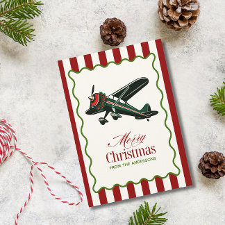 Cartes Pour Fêtes Annuelles Photo d'avion vintage et d'arbre de Noël Drôle