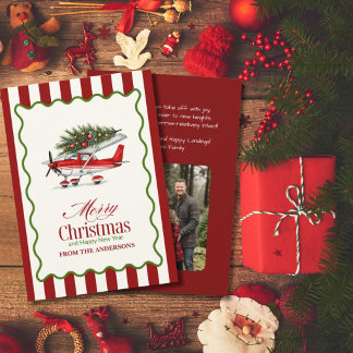 Cartes Pour Fêtes Annuelles Photo d'avion vintage et d'arbre de Noël Drôle