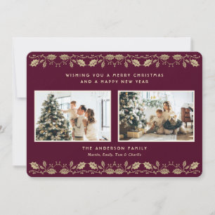 Cartes Pour Fêtes Annuelles Photo de baies de houx élégantes violettes et or