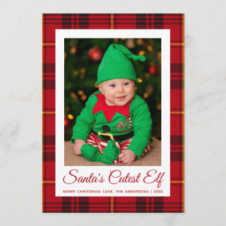 Cartes Pour Fêtes Annuelles Photo de bébé en rouge tartan lutin préféré du Pèr
