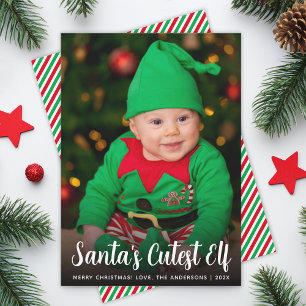 Cartes Pour Fêtes Annuelles Photo de bébé L'elfe le plus mignon du Père Noël S