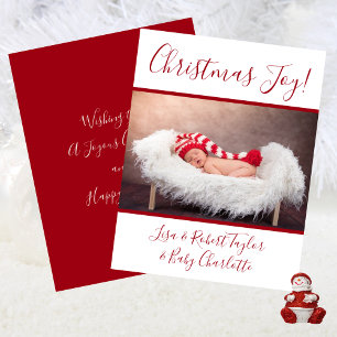 Cartes Pour Fêtes Annuelles Photo de bébé Noël Joie avec noms rouge