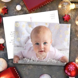 Cartes Pour Fêtes Annuelles Photo de bébé Premier Noël Script Flocons de neige