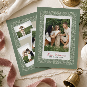 Cartes Pour Fêtes Annuelles Photo de bordure de dentelle vert sauge élégant