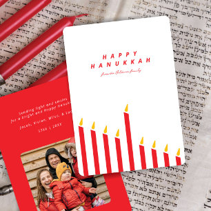 Cartes Pour Fêtes Annuelles Photo de bougie de Hanukkah moderne rouge et blanc