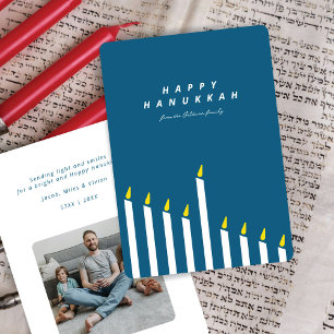 Cartes Pour Fêtes Annuelles Photo de bougie de Hanukkah moderne sarcelle et bl