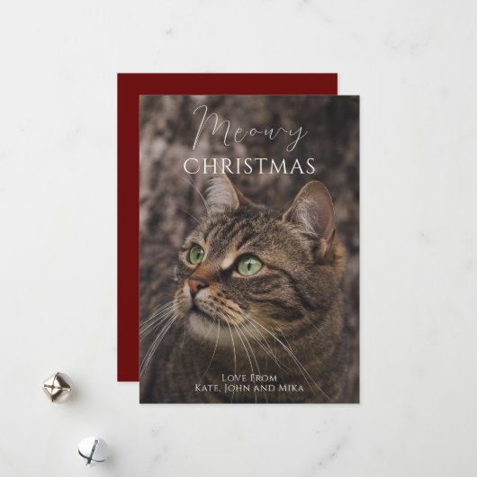 Cartes Pour Fêtes Annuelles Photo de chat de Noël Meowy (Devant/Arrière en situation)