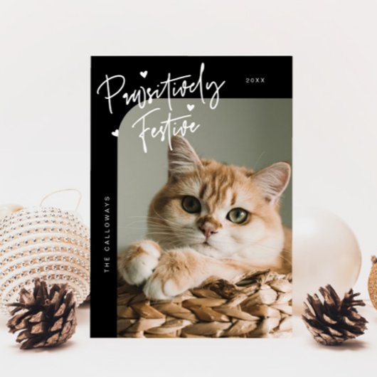 Cartes Pour Fêtes Annuelles Photo de chat festif de façon pédestre Noël noir