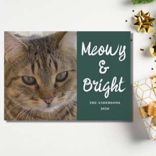 Cartes Pour Fêtes Annuelles Photo de chat Green Meowy et Bright Christmas