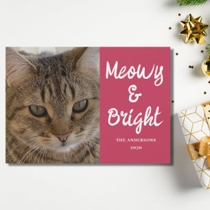 Cartes Pour Fêtes Annuelles Photo de chat Meowy rose et Noël brillant