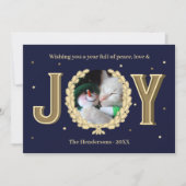 Cartes Pour Fêtes Annuelles Photo de chat personnalisée Blue Gold Joie Noël (Devant)