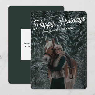 Cartes Pour Fêtes Annuelles Photo de cheval équestre moderne vert foncé script