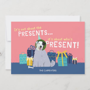 Cartes Pour Fêtes Annuelles Photo de chien Noël moderne rose nom de famille