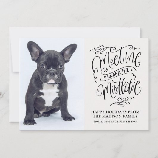 Cartes Pour Fêtes Annuelles Photo de chiot mignon Noël Citation Gui (Devant)