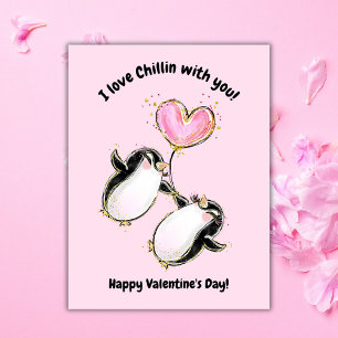 Cartes Pour Fêtes Annuelles Photo de classe de la Saint-Valentin avec manchot