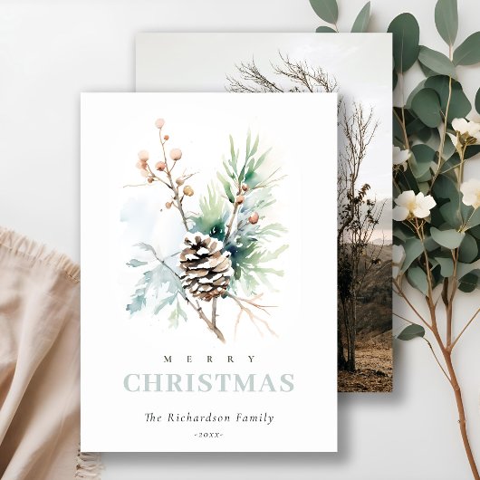 Cartes Pour Fêtes Annuelles Photo de cône de pin aquarelle baie d'hiver Noël