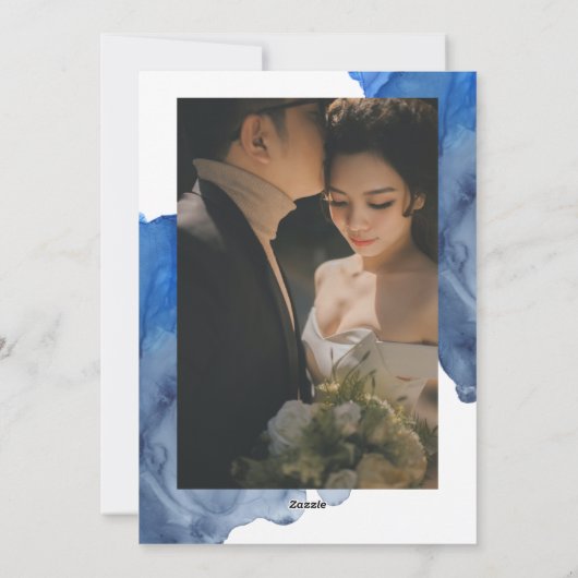 Cartes Pour Fêtes Annuelles Photo de couple à l'aquarelle abstraite indigo élé (Dos)