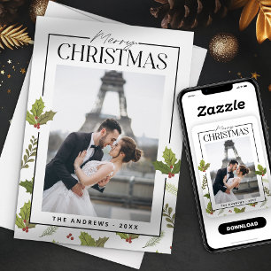 Cartes Pour Fêtes Annuelles Photo de couple de Noël élégante et festive