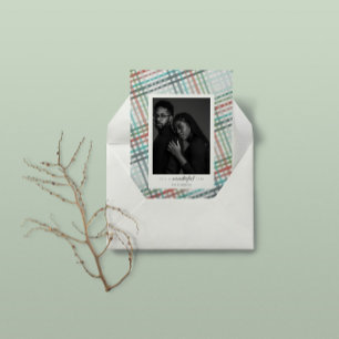 Cartes Pour Fêtes Annuelles Photo de couple sur imprimé bleu pastel plaid