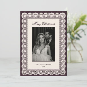 Cartes Pour Fêtes Annuelles Photo de dentelle prune Élégant Noël vintage joyeu