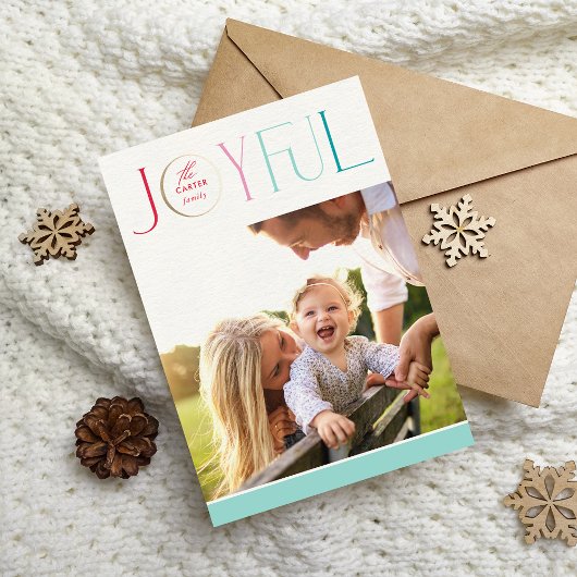 Cartes Pour Fêtes Annuelles PHOTO DE FAMILLE 2024 moderne élégant JOYEUX paste