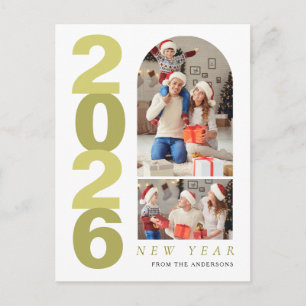 Cartes Pour Fêtes Annuelles Photo de famille 2 Bonne Année Minimaliste Élégant