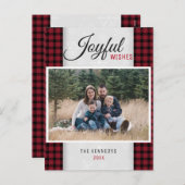 Cartes Pour Fêtes Annuelles Photo de famille à carreaux rouges pour Noël (Devant / Derrière)