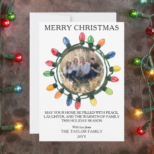 Cartes Pour Fêtes Annuelles Photo de famille aux illuminations de Noël colorée