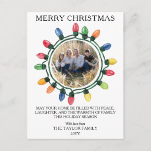 Cartes Pour Fêtes Annuelles Photo de famille avec des lumières de Noël colorée