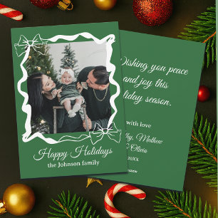 Cartes Pour Fêtes Annuelles Photo de famille avec un nœud vert émeraude pour N
