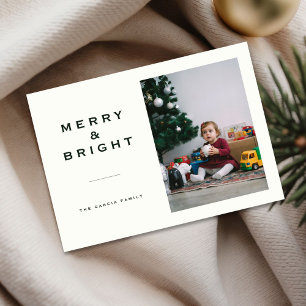 Cartes Pour Fêtes Annuelles Photo de famille bébé ivory et vert Merry and Brig