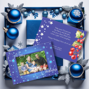 Cartes Pour Fêtes Annuelles Photo de famille bleu glacé pour les vœux de Noël