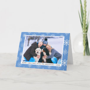 Cartes Pour Fêtes Annuelles Photo de famille Bleu Joyeux Noël Snowflakes