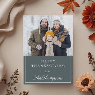 Cartes Pour Fêtes Annuelles Photo de famille Bon Action de grâce Bleu Automne