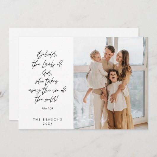 Cartes Pour Fêtes Annuelles Photo de famille chrétienne, Joyeux Noël religieux (Devant / Derrière)