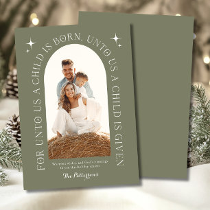 Cartes Pour Fêtes Annuelles Photo de famille chrétienne Noël Verset Olive Vert