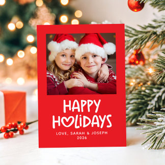 Cartes Pour Fêtes Annuelles Photo de famille cœur fantaisiste rayé rose rouge