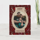 Cartes Pour Fêtes Annuelles Photo de famille dans un doodle fleuri marron (Devant)