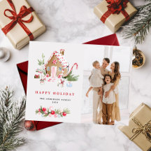 Photo de famille de cottage de Noël à l'aquarelle