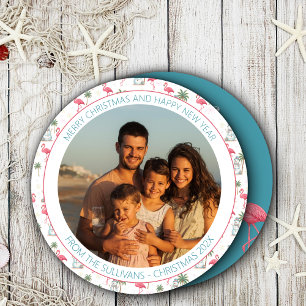 Cartes Pour Fêtes Annuelles Photo de famille de flamant rose rose de Noël trop