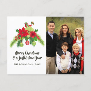 Cartes Pour Fêtes Annuelles Photo de famille de Noël à l'aquarelle florale d'a