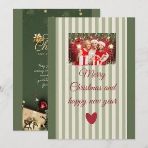 Cartes Pour Fêtes Annuelles Photo de famille de Noël aux rayures rouges et bla