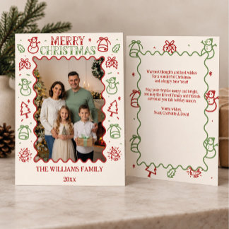 Cartes Pour Fêtes Annuelles Photo de famille de Noël avec bordure gribouillée 