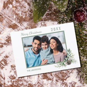 Cartes Pour Fêtes Annuelles Photo de famille de Noël blanc cône pin moderne