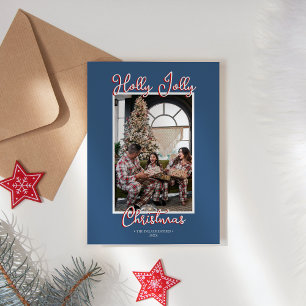 Cartes Pour Fêtes Annuelles Photo de famille de Noël Blue Holly Jolly