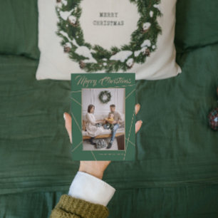 Cartes Pour Fêtes Annuelles Photo de famille de Noël géométrique Mocha Green M