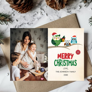 Cartes Pour Fêtes Annuelles Photo de famille de Noël Hiboux Coloré Moderne Mig