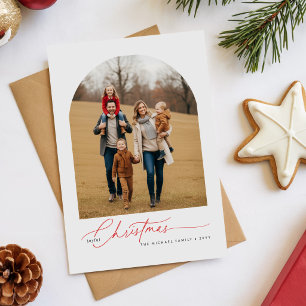 Cartes Pour Fêtes Annuelles Photo de famille de Noël joyeux minimaliste rouge