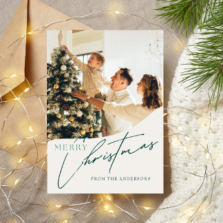 Cartes Pour Fêtes Annuelles Photo de famille de Noël moderne et tendance Green